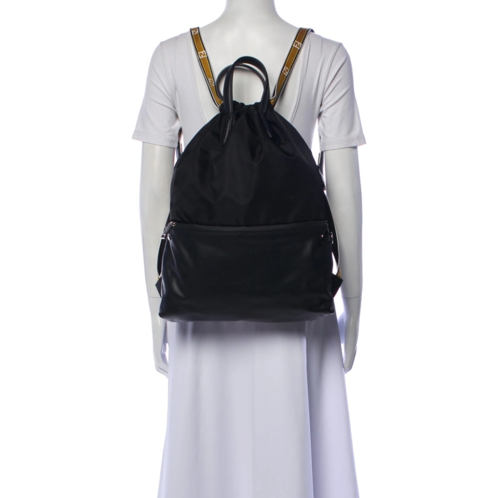 NWT FENDI Leather Trimmed Drawstring Backpack Bag